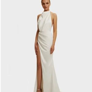 Milla Mock Neck Sleeveless High Slit Dress White Sz SM